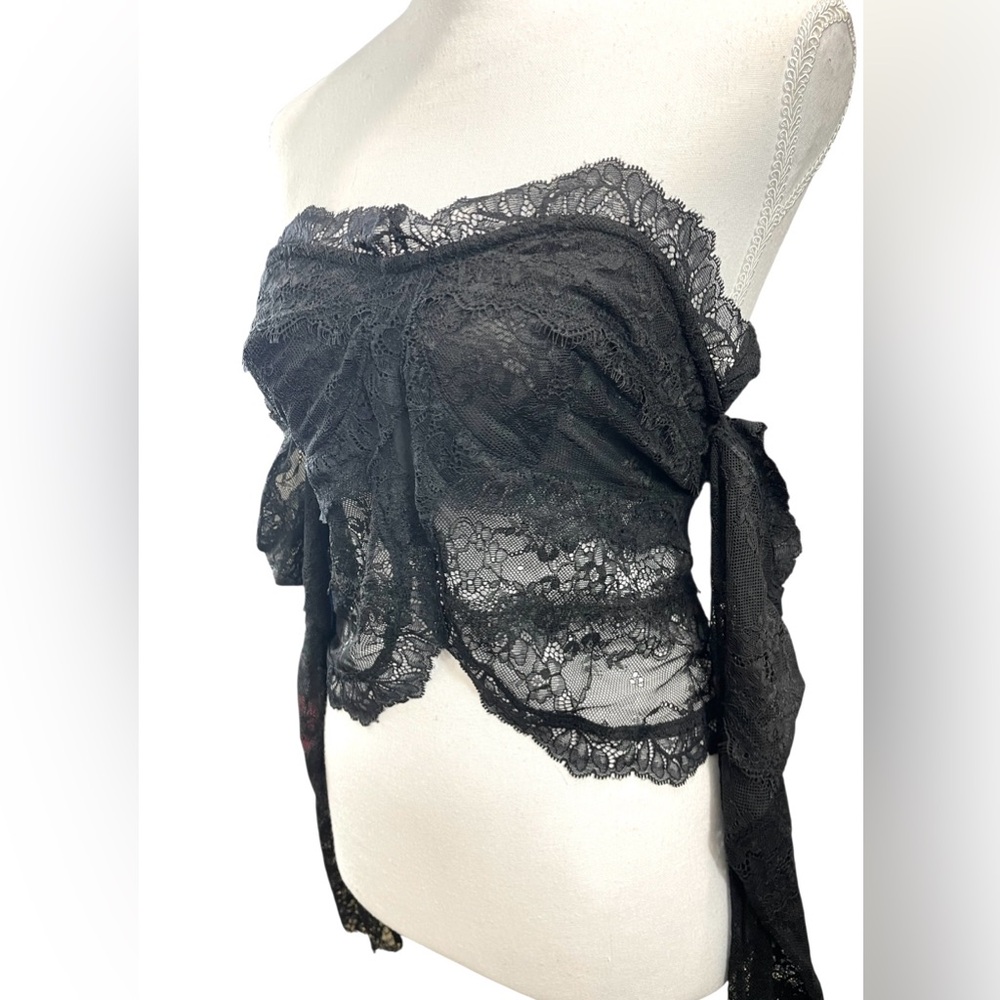 GUESS Zendai Off Shoulder Long Sleeve Lace Black Crop Top Dark Feminine Witchy - Picture 2 of 15
